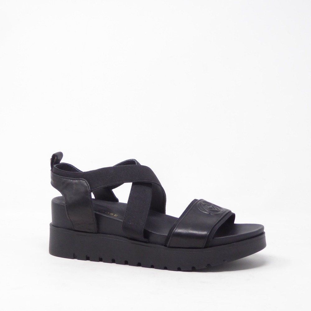 Taryn Rose Women Stephanie Platform Sandal Black Leather Elastic 7B